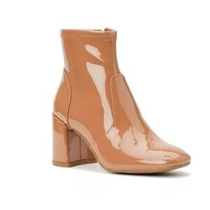 NIB Women's Madden NYC Side Zip Heeled Bootie Shoes-Caramel Size 8 #332